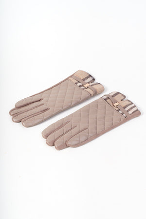 Carraig Donn Beige Faux Leather Check Trim Quilted Gloves