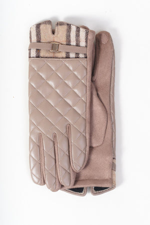 Carraig Donn Beige Faux Leather Check Trim Quilted Gloves