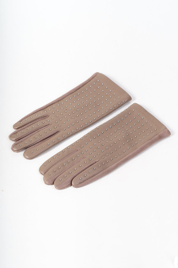 Carraig Donn Beige Faux Leather Front Silver Stud Detail Gloves