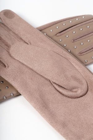 Carraig Donn Beige Faux Leather Front Silver Stud Detail Gloves