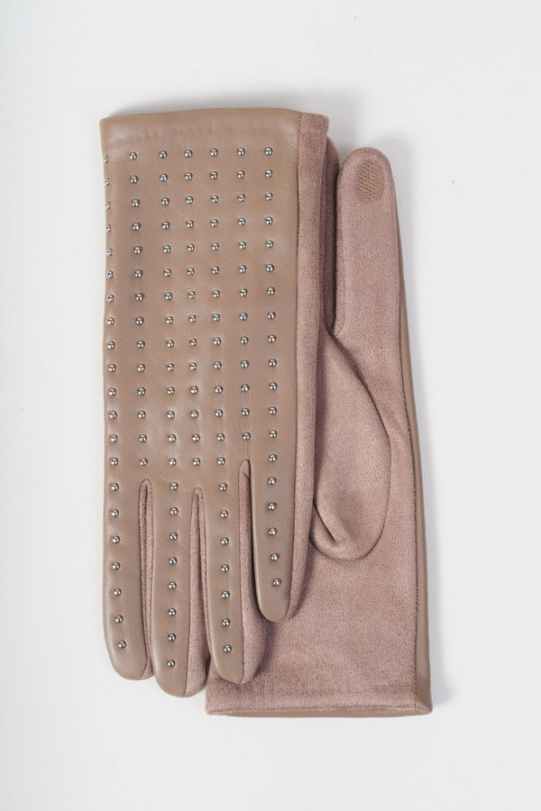 Carraig Donn Beige Faux Leather Front Silver Stud Detail Gloves