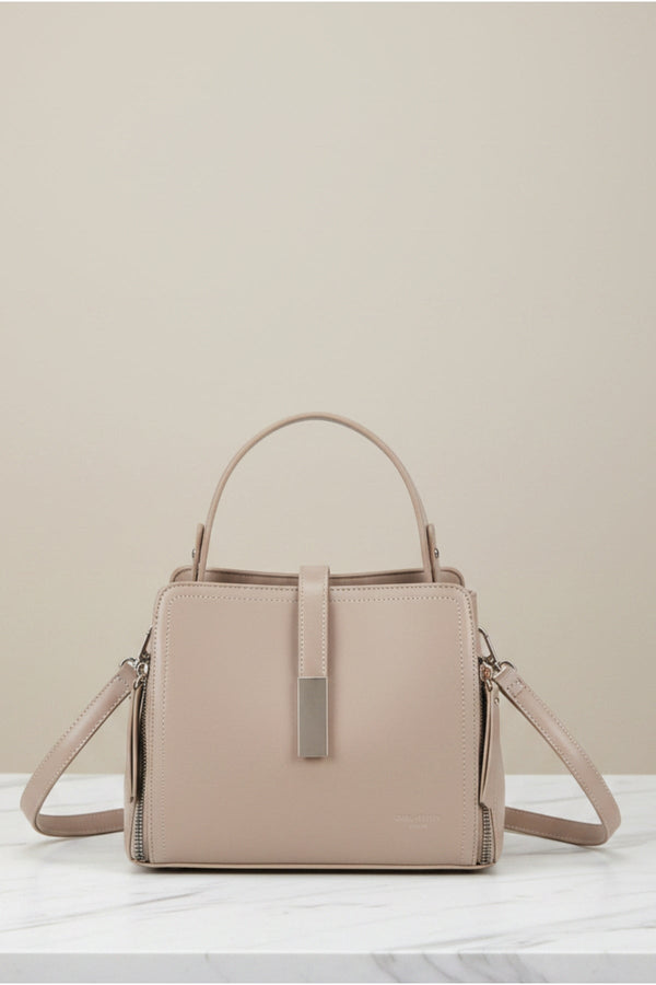 Carraig Donn Beige Faux Leather Metal Detail Top Handle Tote Bag