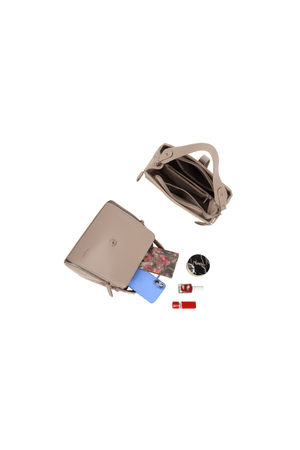 Carraig Donn Beige Faux Leather Metal Detail Top Handle Tote Bag