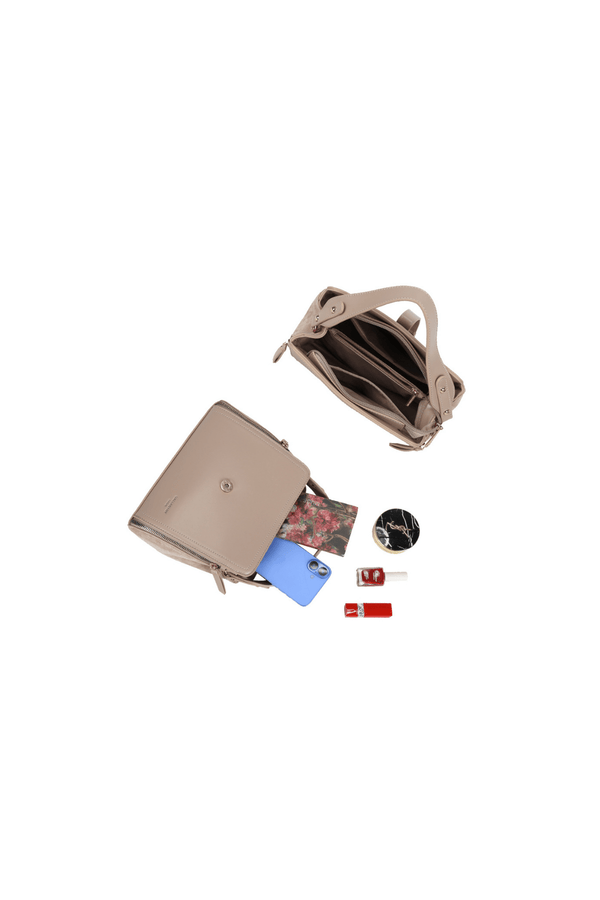 Carraig Donn Beige Faux Leather Metal Detail Top Handle Tote Bag