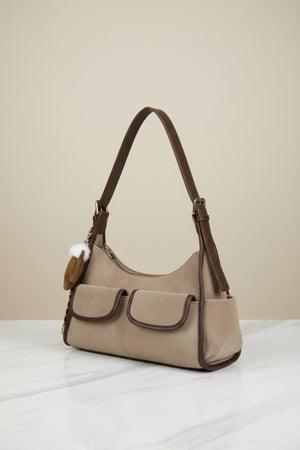Carraig Donn Beige Faux Suede Front Pocket Hobo Shoulder Bag