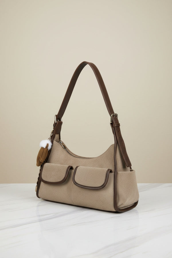 Carraig Donn Beige Faux Suede Front Pocket Hobo Shoulder Bag