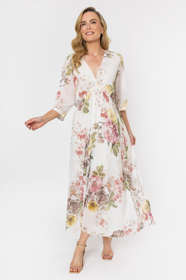 Carraig Donn Beige Floral Print Empire Waist Midi Dress