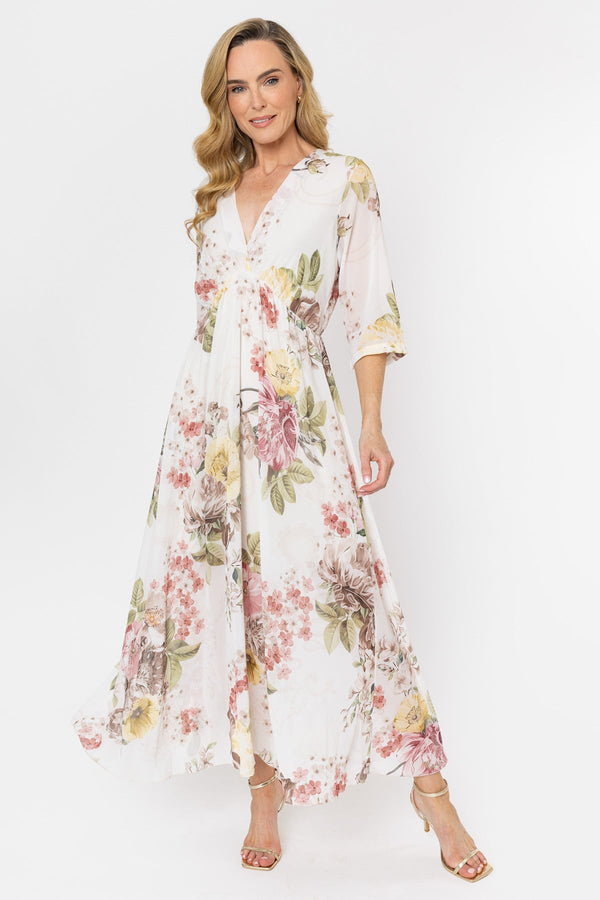 Carraig Donn Beige Floral Print Empire Waist Midi Dress