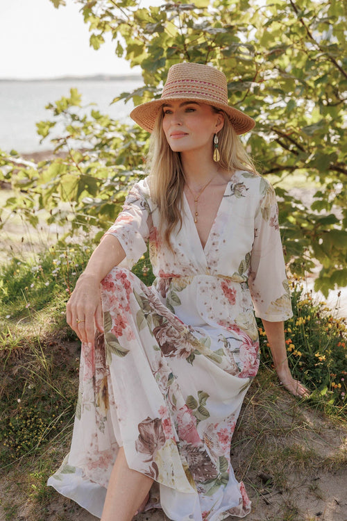 Carraig Donn Beige Floral Print Empire Waist Midi Dress