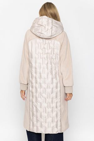 Carraig Donn Beige Hybrid Quilted Pockets Hooded Longline Coat