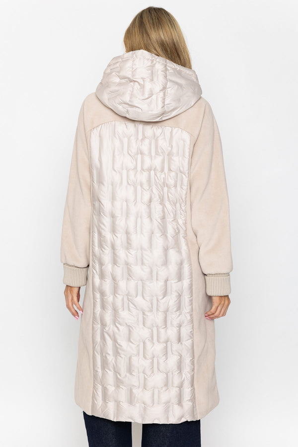 Carraig Donn Beige Hybrid Quilted Pockets Hooded Longline Coat