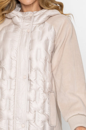 Carraig Donn Beige Hybrid Quilted Pockets Hooded Longline Coat