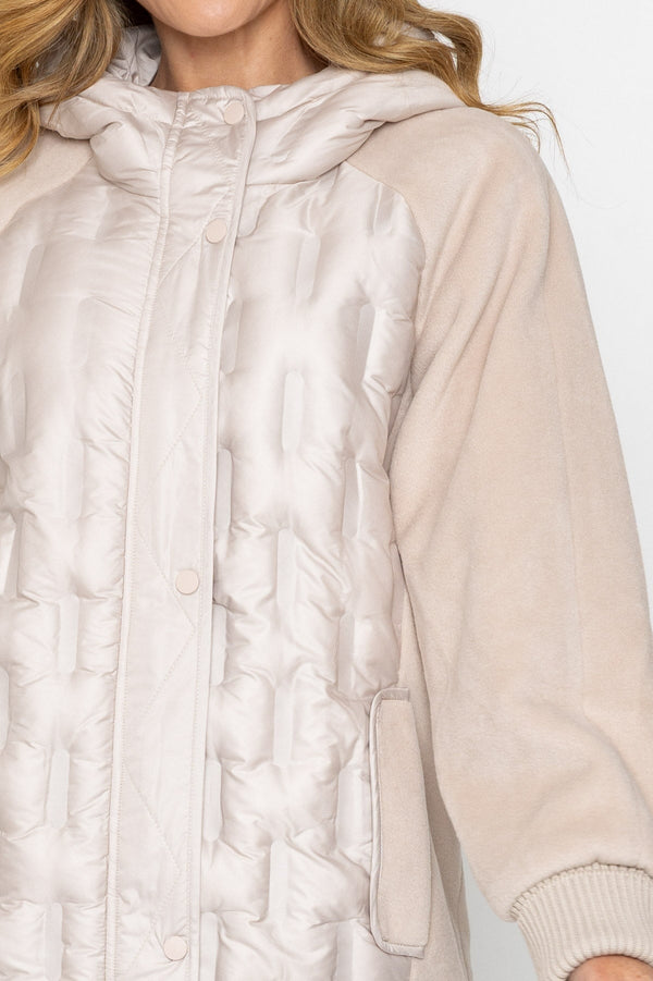 Carraig Donn Beige Hybrid Quilted Pockets Hooded Longline Coat