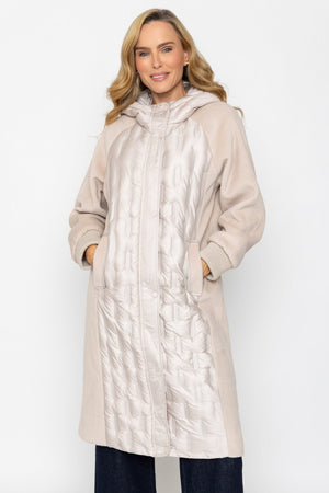 Carraig Donn Beige Hybrid Quilted Pockets Hooded Longline Coat