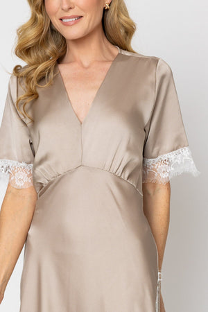 Carraig Donn Beige Lace Trim Maxi Dress