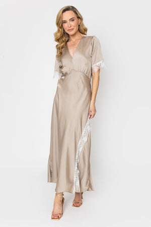 Carraig Donn Beige Lace Trim Maxi Dress