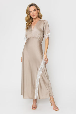 Carraig Donn Beige Lace Trim Maxi Dress