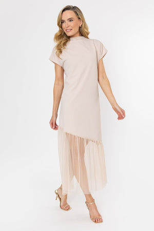Carraig Donn Beige Mesh Hem Midi Dress