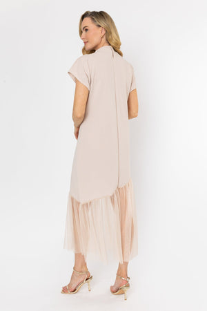 Carraig Donn Beige Mesh Hem Midi Dress