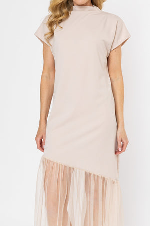 Carraig Donn Beige Mesh Hem Midi Dress