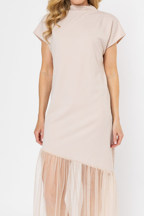 Carraig Donn Beige Mesh Hem Midi Dress