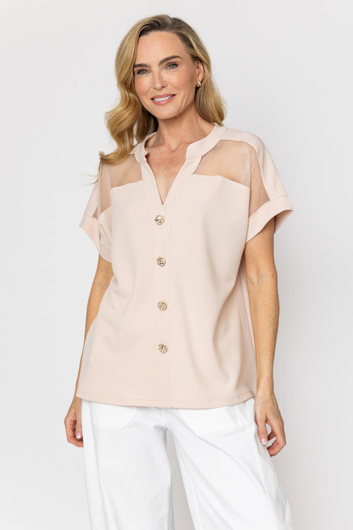 Beige Mesh Panel Scuba Top