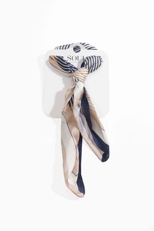 Carraig Donn Beige & Navy Stripe Print Satin Neckerchief Scarf