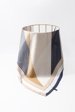 Carraig Donn Beige & Navy Stripe Print Satin Neckerchief Scarf