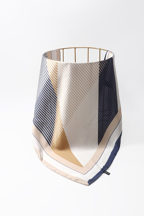 Carraig Donn Beige & Navy Stripe Print Satin Neckerchief Scarf