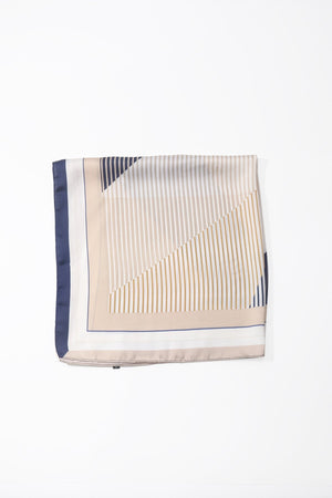 Carraig Donn Beige & Navy Stripe Print Satin Neckerchief Scarf