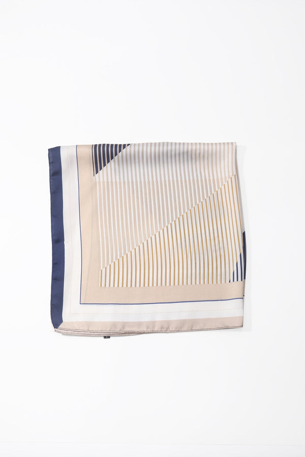 Carraig Donn Beige & Navy Stripe Print Satin Neckerchief Scarf