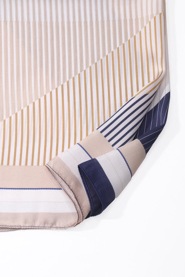 Carraig Donn Beige & Navy Stripe Print Satin Neckerchief Scarf