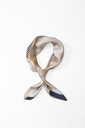 Carraig Donn Beige & Navy Stripe Print Satin Neckerchief Scarf