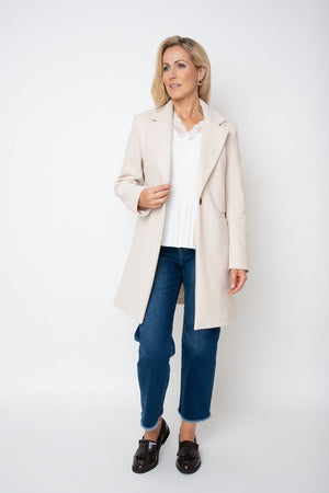 Carraig Donn Beige One Button Longline Coat