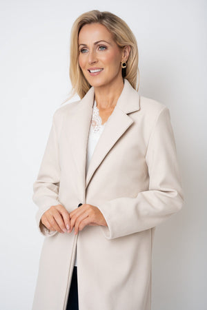 Carraig Donn Beige One Button Longline Coat