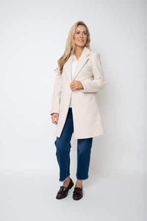 Carraig Donn Beige One Button Longline Coat
