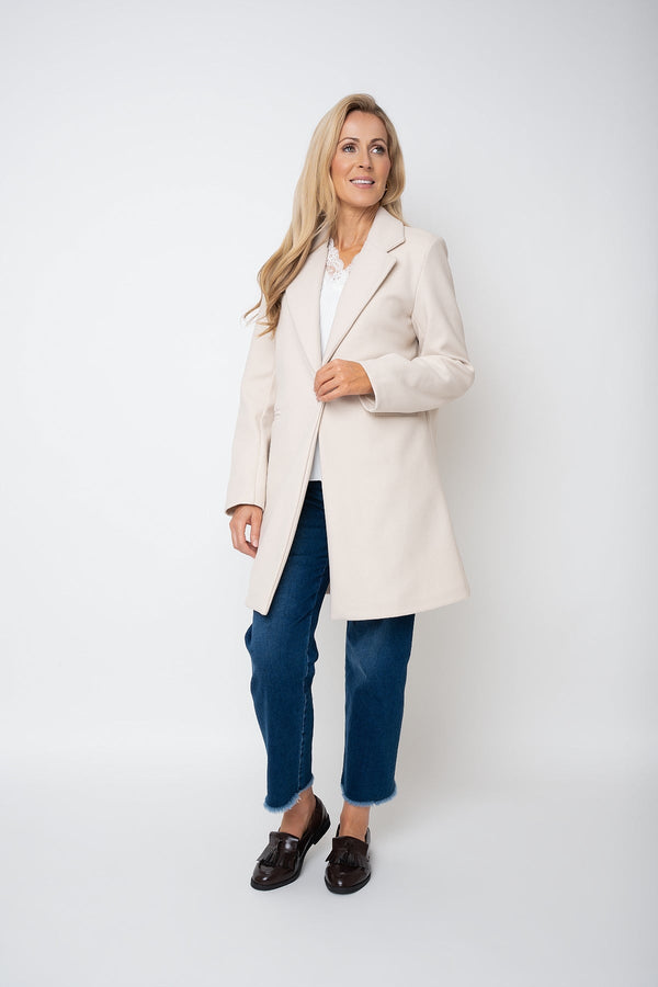 Carraig Donn Beige One Button Longline Coat