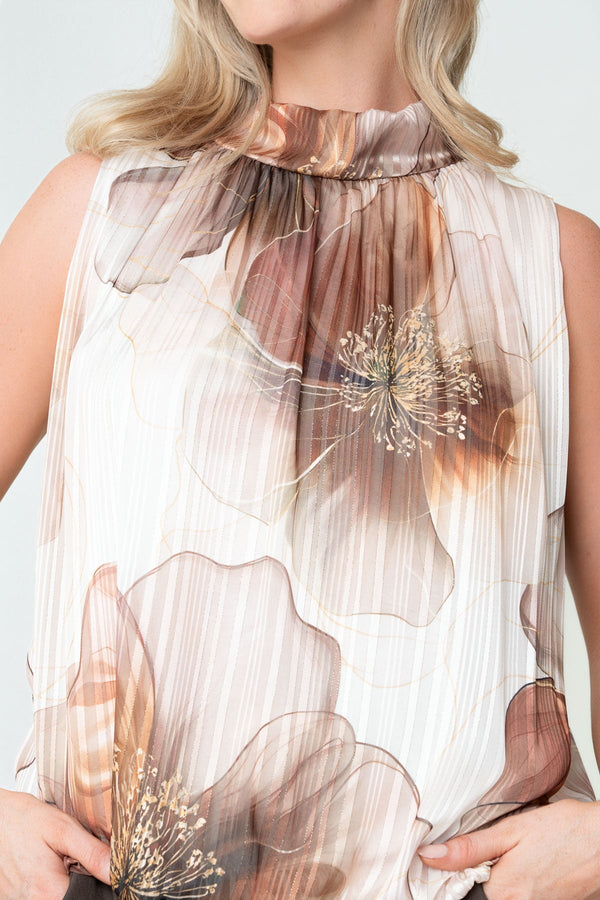 Carraig Donn Beige Print Lurex Halter Sleeveless Top
