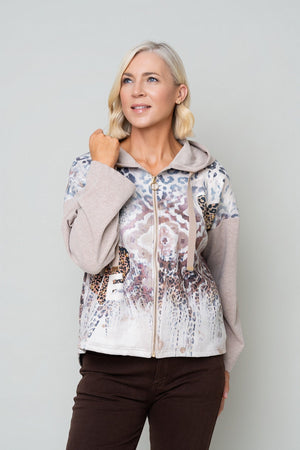 Carraig Donn Beige Printed Zip Pocket Long Sleeve Hoodie