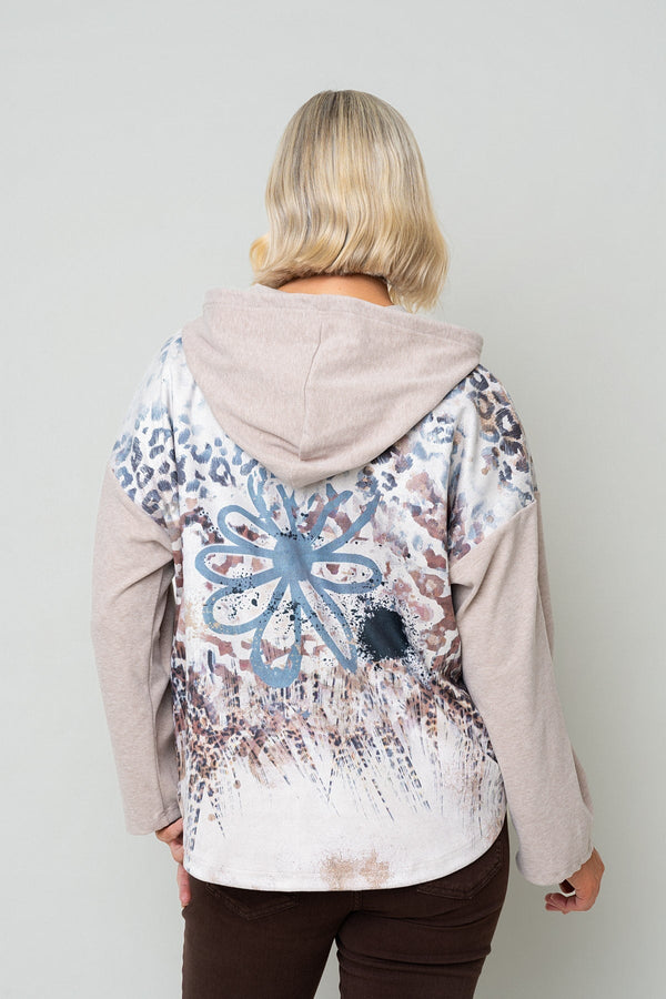 Carraig Donn Beige Printed Zip Pocket Long Sleeve Hoodie