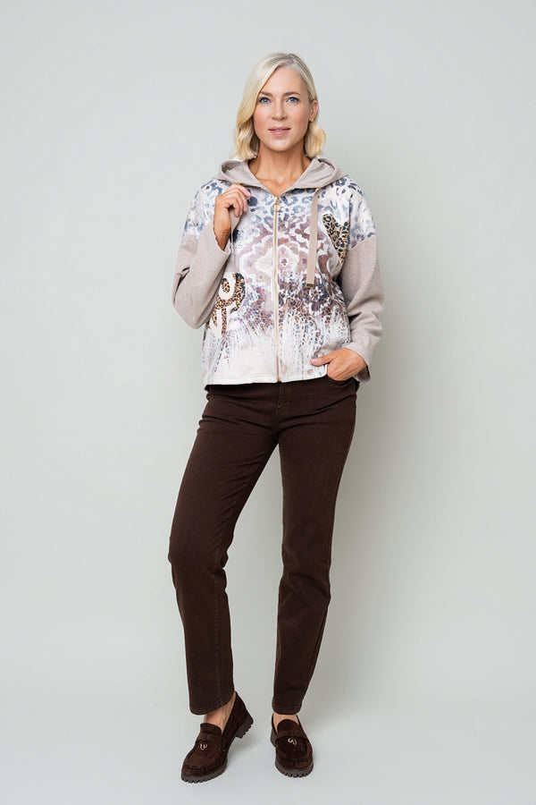 Carraig Donn Beige Printed Zip Pocket Long Sleeve Hoodie