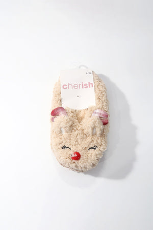 Carraig Donn Beige Reindeer Tartan Slipper Socks