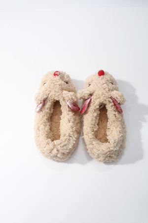 Carraig Donn Beige Reindeer Tartan Slipper Socks