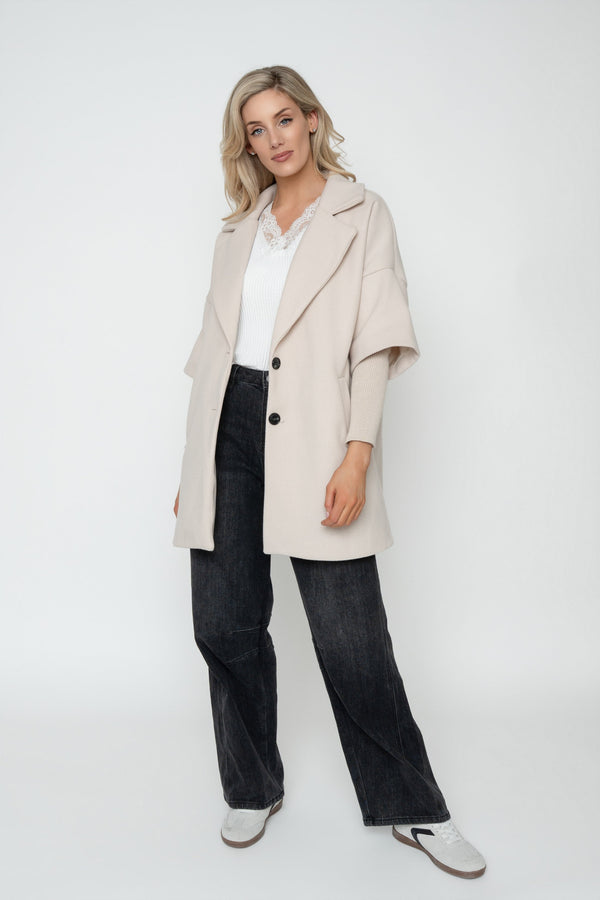 Carraig Donn Beige Rib Sleeve Longline Coat