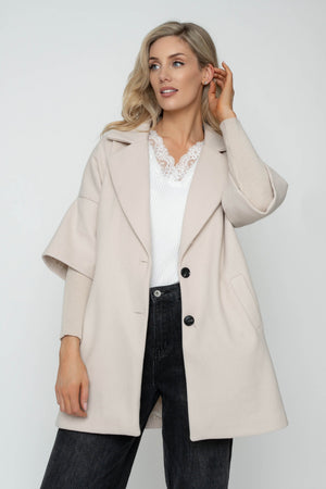 Carraig Donn Beige Rib Sleeve Longline Coat