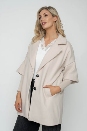 Carraig Donn Beige Rib Sleeve Longline Coat