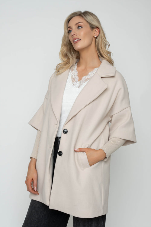 Beige Rib Sleeve Longline Coat