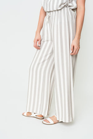 Carraig Donn Beige Stripe Print Viscose High Waisted Wide Leg Trousers