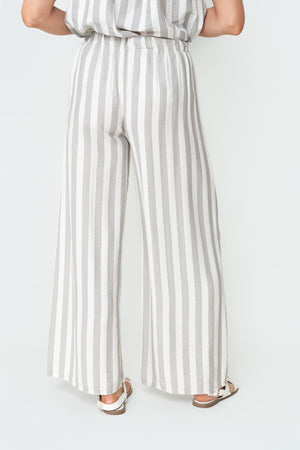 Carraig Donn Beige Stripe Print Viscose High Waisted Wide Leg Trousers