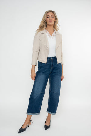 Carraig Donn Beige Suede Cropped Cover Up Jacket